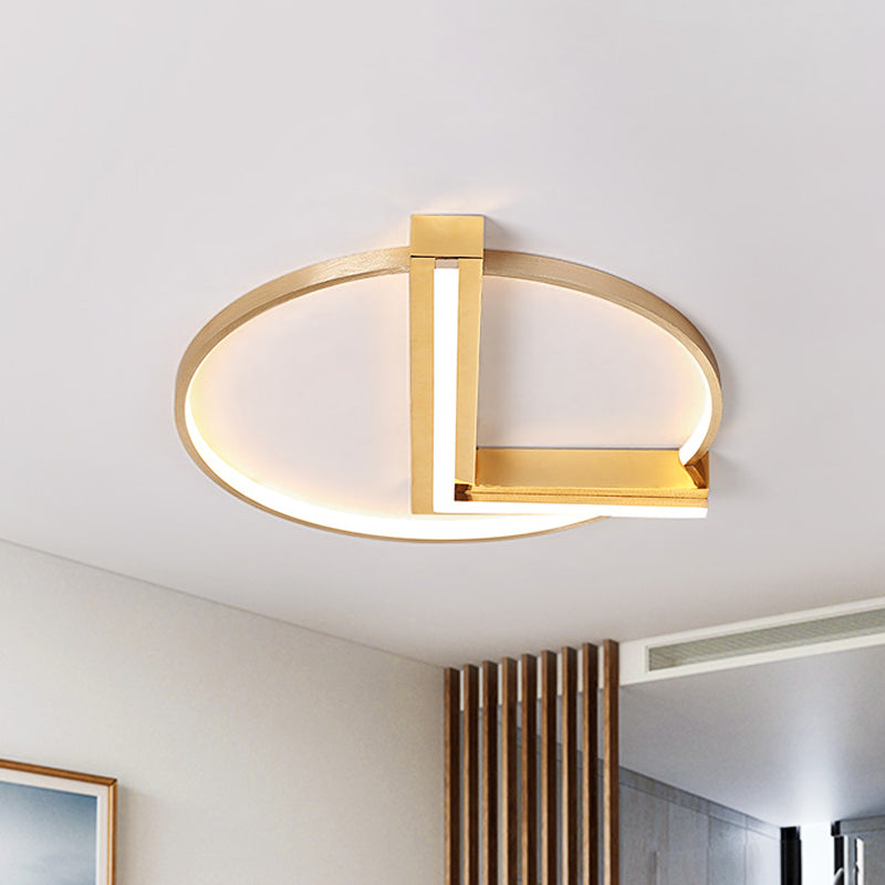 Minimalist Gold Flush Mount LED Ceiling Light Fixture, Aluminum, 18"/23.5" Width - Ideal for Living Room