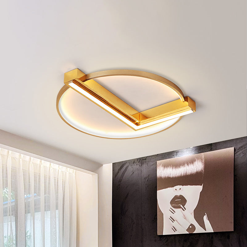 Minimalist Gold Flush Mount LED Ceiling Light Fixture, Aluminum, 18"/23.5" Width - Ideal for Living Room