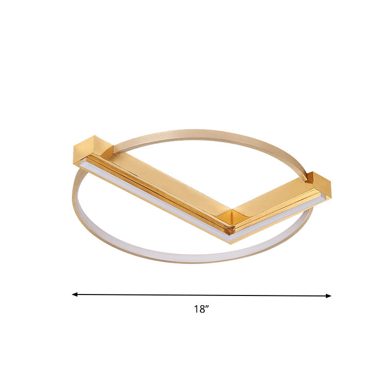 Minimalist Gold Flush Mount LED Ceiling Light Fixture, Aluminum, 18"/23.5" Width - Ideal for Living Room
