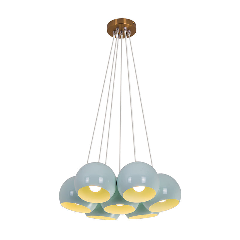 Blue Dome Macaron Iron Pendant Lamp - 7 Head Multi Hanging Light for Living Room