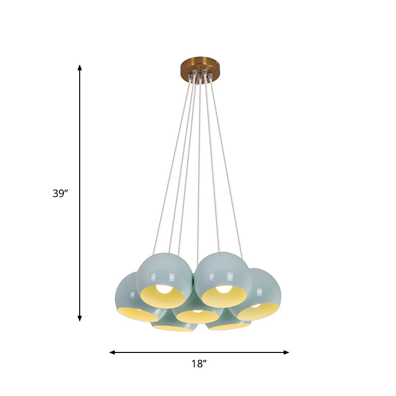 Blue Dome Macaron Iron Pendant Lamp - 7 Head Multi Hanging Light for Living Room