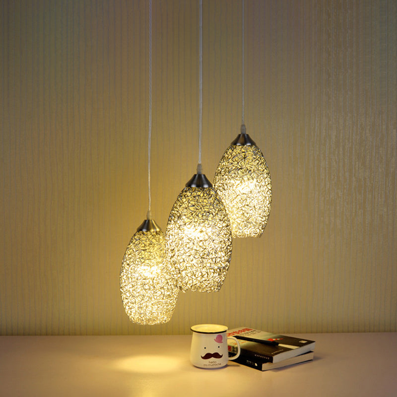 Contemporary Aluminum Oval Pendant with 3 Bulbs – Chrome Ceiling Light for Dining Room