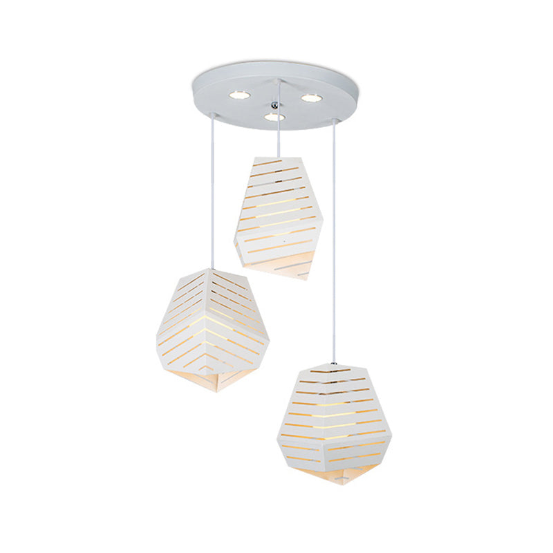 Hollowed Rock Shape Pendant Iron Lighting Fixture - Modern 3-Light Suspension for Dining Table - White