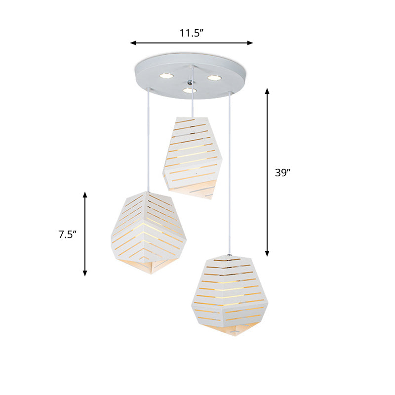 Hollowed Rock Shape Pendant Iron Lighting Fixture - Modern 3-Light Suspension for Dining Table - White