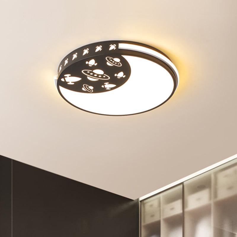Crescent LED Flush Mount Kids Acrylic Ceiling Lamp in Blue/Black/Pink – Outer Space Design for Child Room