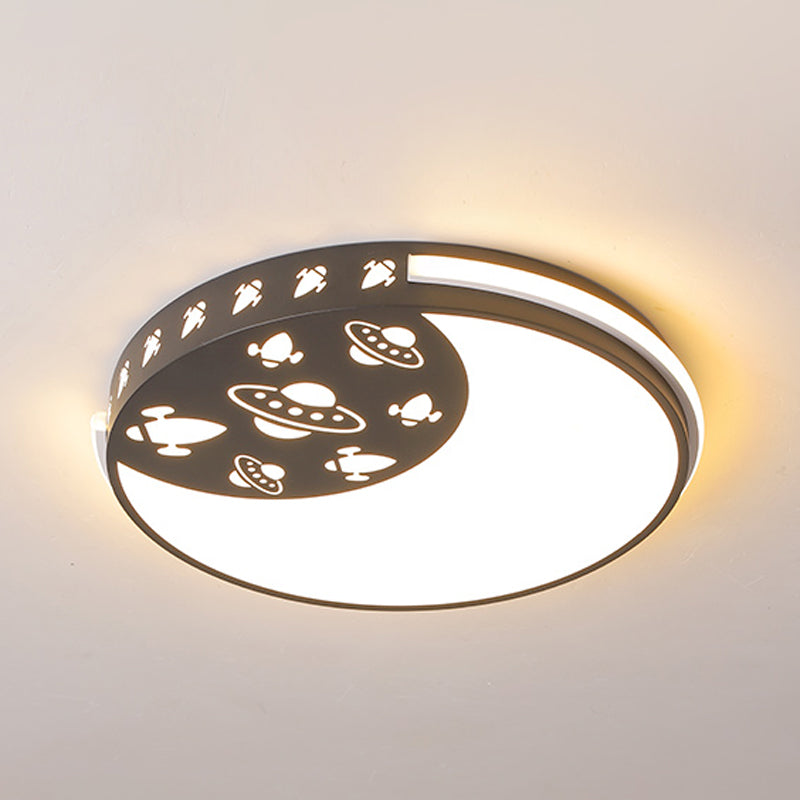 Crescent LED Flush Mount Kids Acrylic Ceiling Lamp in Blue/Black/Pink – Outer Space Design for Child Room