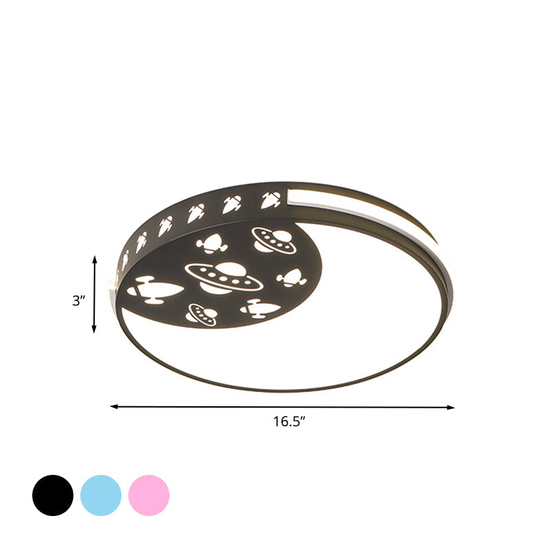 Crescent LED Flush Mount Kids Acrylic Ceiling Lamp in Blue/Black/Pink – Outer Space Design for Child Room