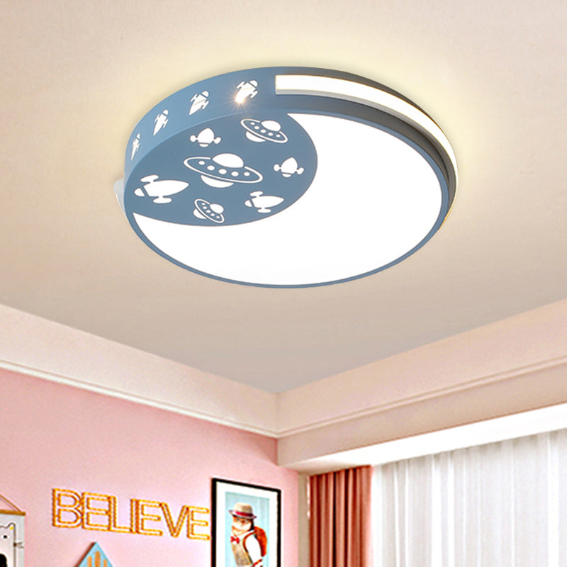 Crescent LED Flush Mount Kids Acrylic Ceiling Lamp in Blue/Black/Pink – Outer Space Design for Child Room