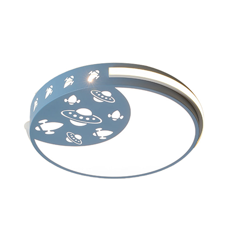 Crescent LED Flush Mount Kids Acrylic Ceiling Lamp in Blue/Black/Pink – Outer Space Design for Child Room