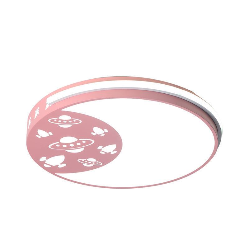 Crescent LED Flush Mount Kids Acrylic Ceiling Lamp in Blue/Black/Pink – Outer Space Design for Child Room