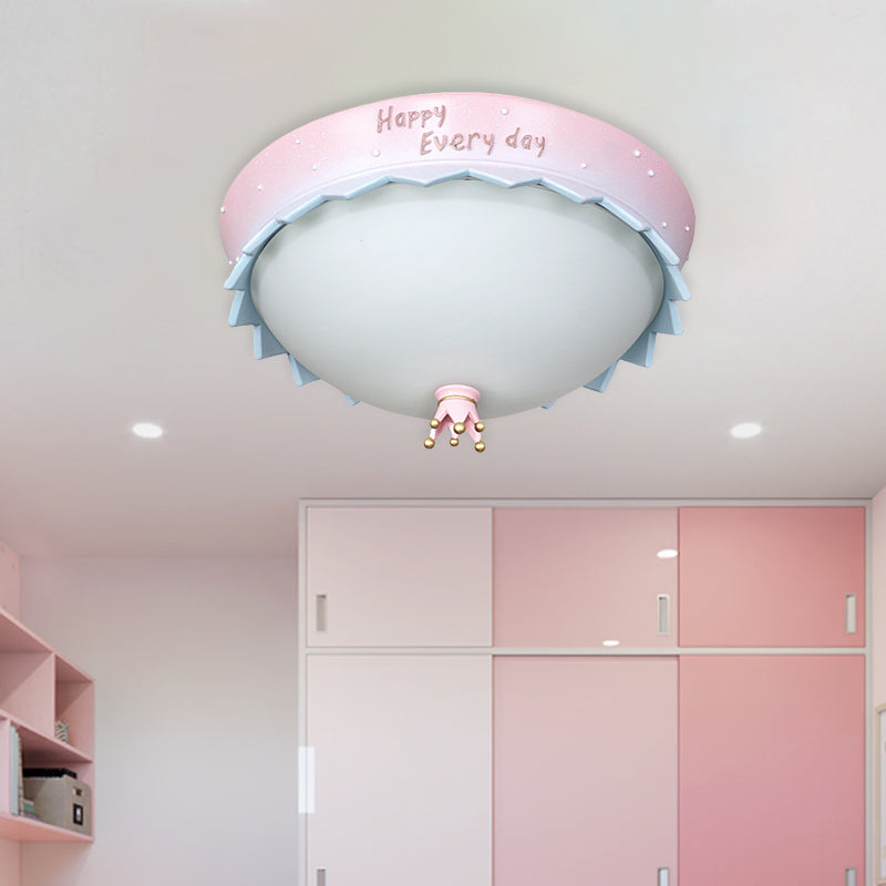 Scalloped LED Flush Mount Ceiling Light, Pink Dome Cartoon Resin Design with Frosted Glass Shade