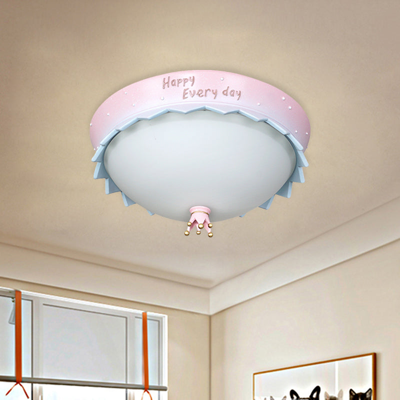 Scalloped LED Flush Mount Ceiling Light, Pink Dome Cartoon Resin Design with Frosted Glass Shade
