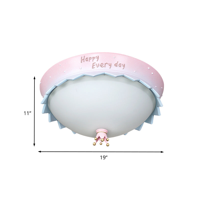 Scalloped LED Flush Mount Ceiling Light, Pink Dome Cartoon Resin Design with Frosted Glass Shade