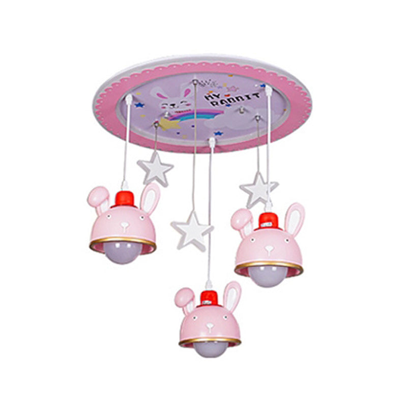 Fun Bunny Ceiling Lamp with Pink Dome Shade - Resin, 3 Bulbs, Cartoon Flush Mount