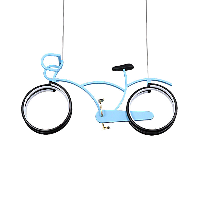 Suspended Metal LED Road Bike Flushmount Ceiling Lamp - Kid's Silver/Blue/Pink Room