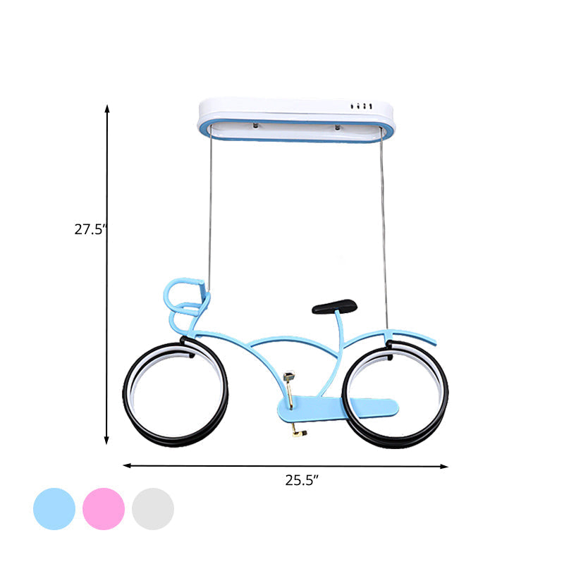 Suspended Metal LED Road Bike Flushmount Ceiling Lamp - Kid's Silver/Blue/Pink Room