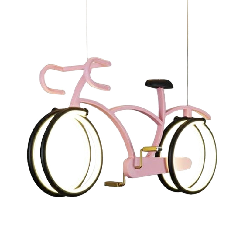 Suspended Metal LED Road Bike Flushmount Ceiling Lamp - Kid's Silver/Blue/Pink Room