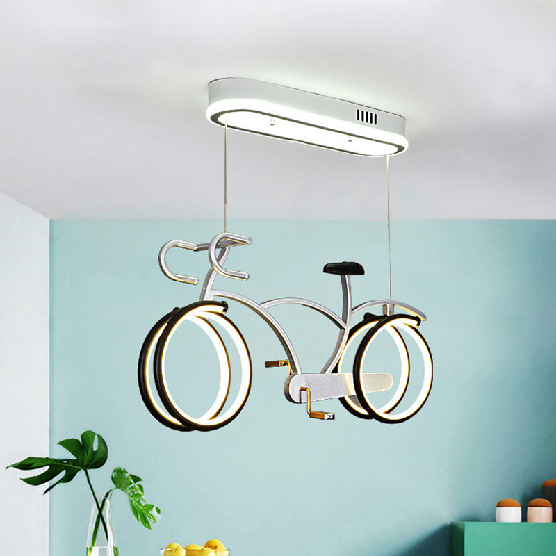 Suspended Metal LED Road Bike Flushmount Ceiling Lamp - Kid's Silver/Blue/Pink Room
