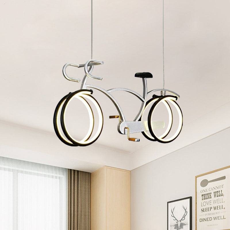 Suspended Metal LED Road Bike Flushmount Ceiling Lamp - Kid's Silver/Blue/Pink Room