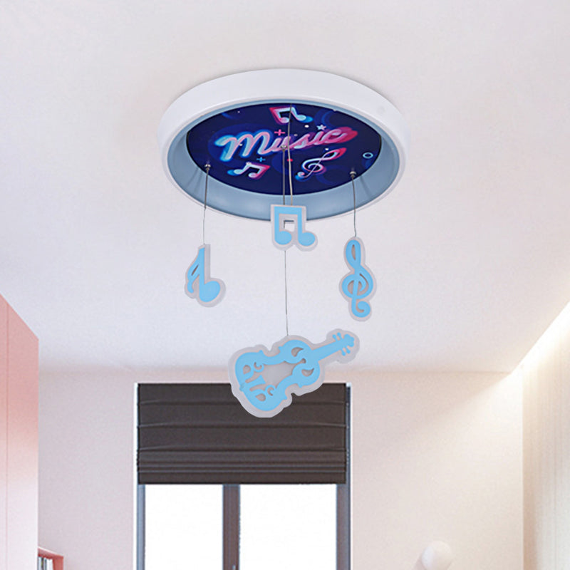 Kid's Draping Guitar Rhythm Ceiling Lamp with LED Flush Mount in Pink/Blue for Metal-Themed Bedrooms
