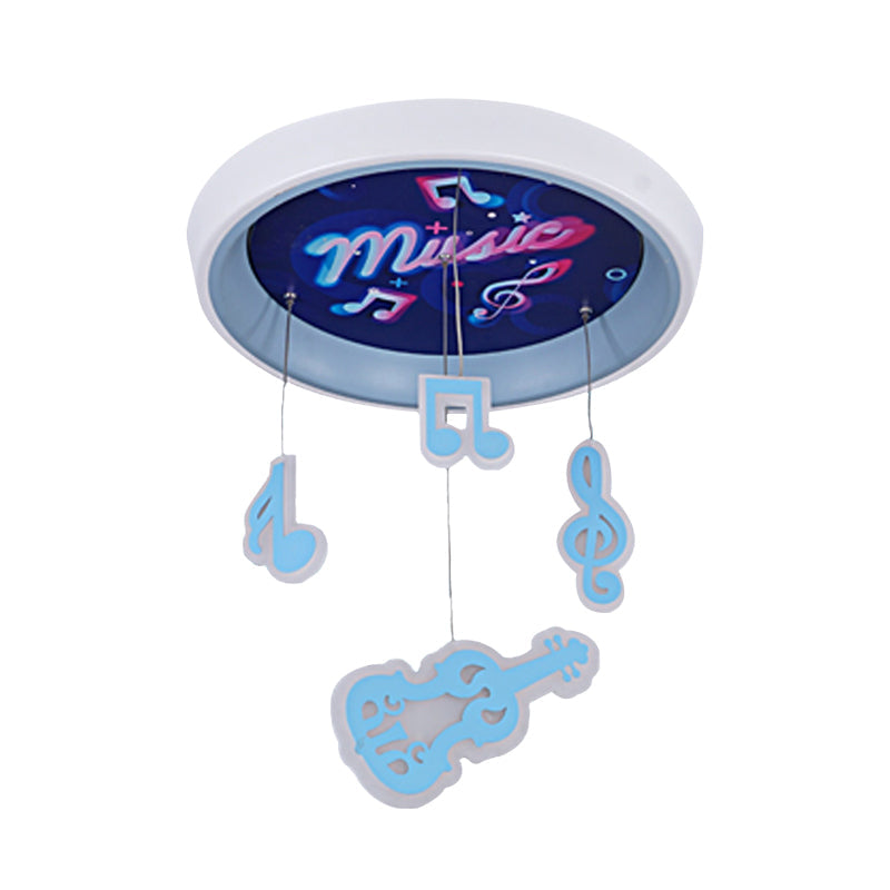 Kid's Draping Guitar Rhythm Ceiling Lamp with LED Flush Mount in Pink/Blue for Metal-Themed Bedrooms