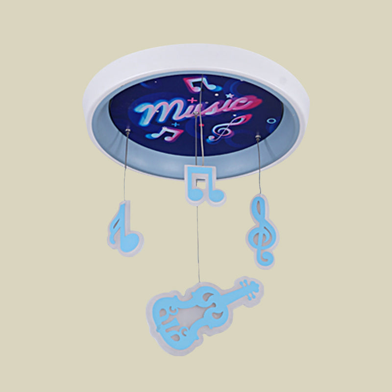 Kid's Draping Guitar Rhythm Ceiling Lamp with LED Flush Mount in Pink/Blue for Metal-Themed Bedrooms