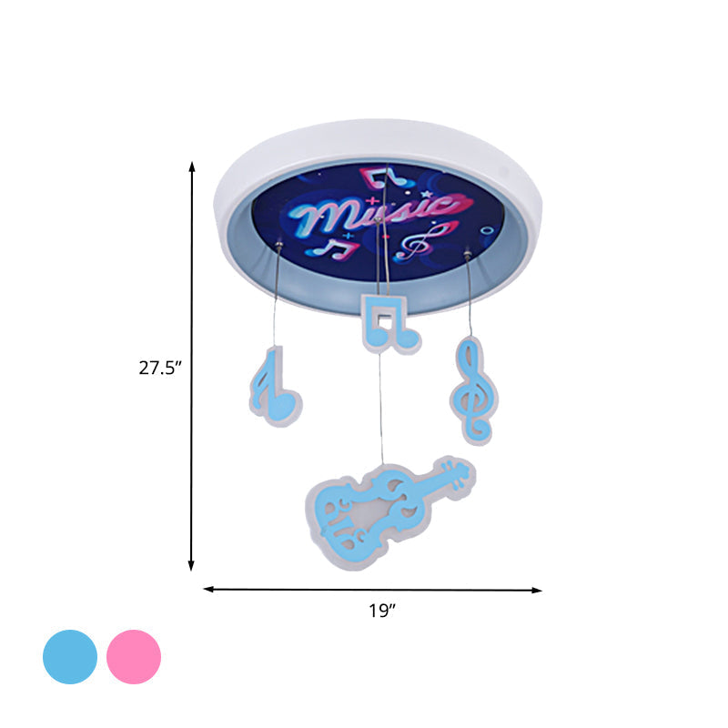 Kid's Draping Guitar Rhythm Ceiling Lamp with LED Flush Mount in Pink/Blue for Metal-Themed Bedrooms
