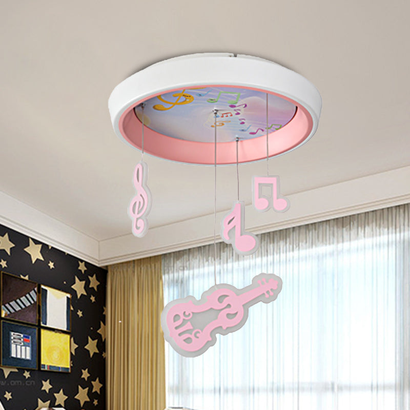 Kid's Draping Guitar Rhythm Ceiling Lamp with LED Flush Mount in Pink/Blue for Metal-Themed Bedrooms