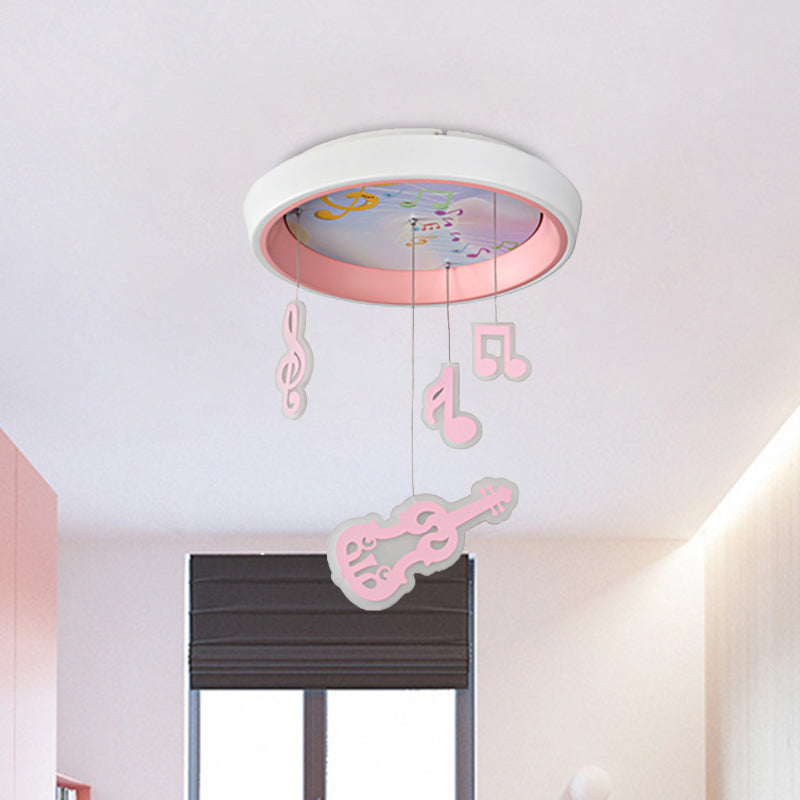 Kid's Draping Guitar Rhythm Ceiling Lamp with LED Flush Mount in Pink/Blue for Metal-Themed Bedrooms