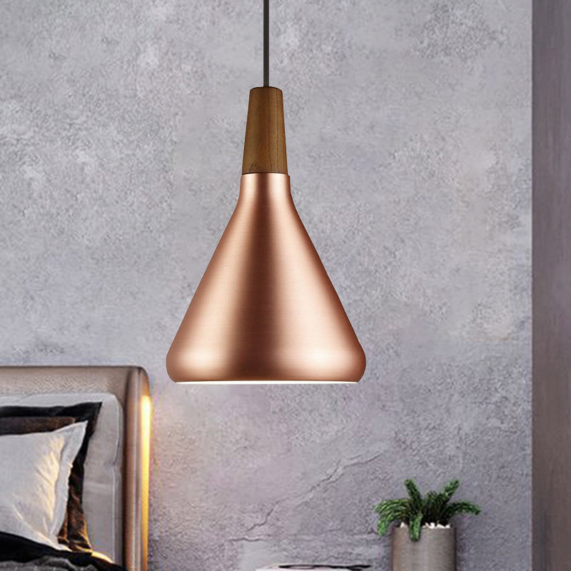 Suspension industrielle pour restaurant à éclairage vers le bas - Largeur de 7"/10,5"/16", 1 tête, abat-jour évasé en aluminium, or rose