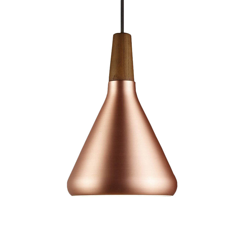 Suspension industrielle pour restaurant à éclairage vers le bas - Largeur de 7"/10,5"/16", 1 tête, abat-jour évasé en aluminium, or rose