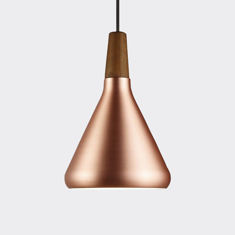 Suspension industrielle pour restaurant à éclairage vers le bas - Largeur de 7"/10,5"/16", 1 tête, abat-jour évasé en aluminium, or rose