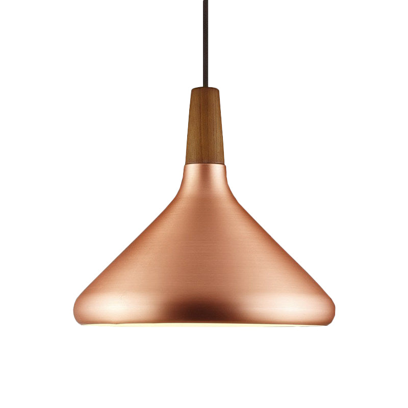 Suspension industrielle pour restaurant à éclairage vers le bas - Largeur de 7"/10,5"/16", 1 tête, abat-jour évasé en aluminium, or rose