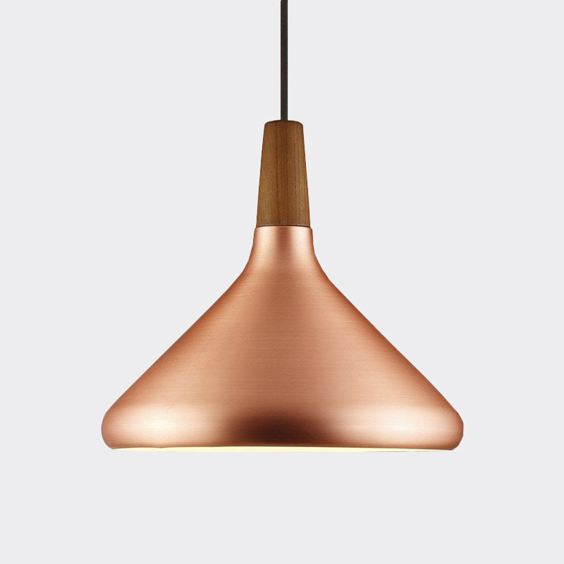 Suspension industrielle pour restaurant à éclairage vers le bas - Largeur de 7"/10,5"/16", 1 tête, abat-jour évasé en aluminium, or rose