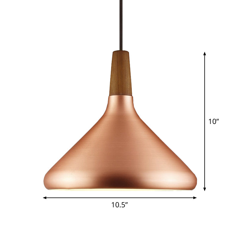 Suspension industrielle pour restaurant à éclairage vers le bas - Largeur de 7"/10,5"/16", 1 tête, abat-jour évasé en aluminium, or rose
