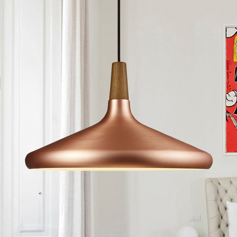 Suspension industrielle pour restaurant à éclairage vers le bas - Largeur de 7"/10,5"/16", 1 tête, abat-jour évasé en aluminium, or rose