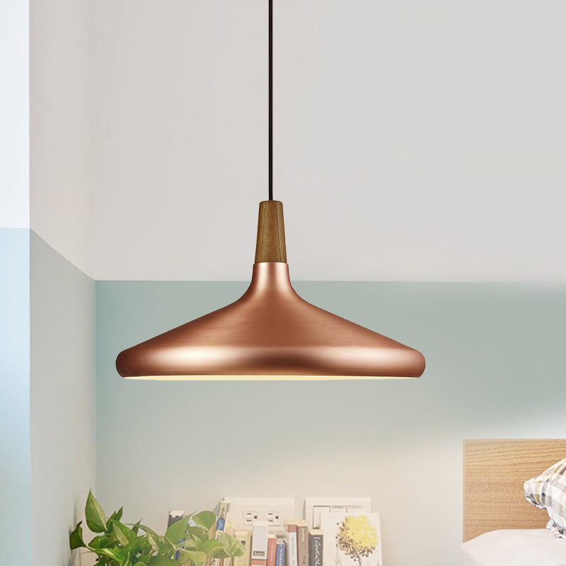 Suspension industrielle pour restaurant à éclairage vers le bas - Largeur de 7"/10,5"/16", 1 tête, abat-jour évasé en aluminium, or rose