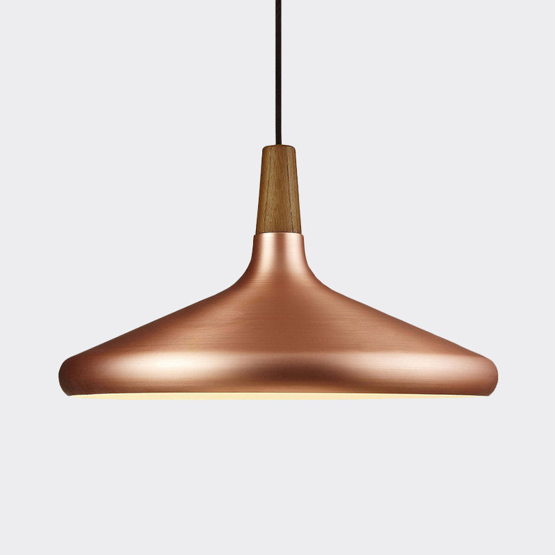 Suspension industrielle pour restaurant à éclairage vers le bas - Largeur de 7"/10,5"/16", 1 tête, abat-jour évasé en aluminium, or rose