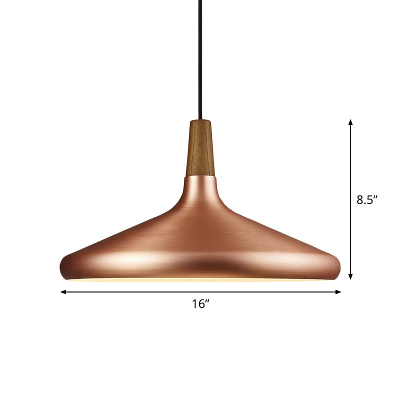 Suspension industrielle pour restaurant à éclairage vers le bas - Largeur de 7"/10,5"/16", 1 tête, abat-jour évasé en aluminium, or rose