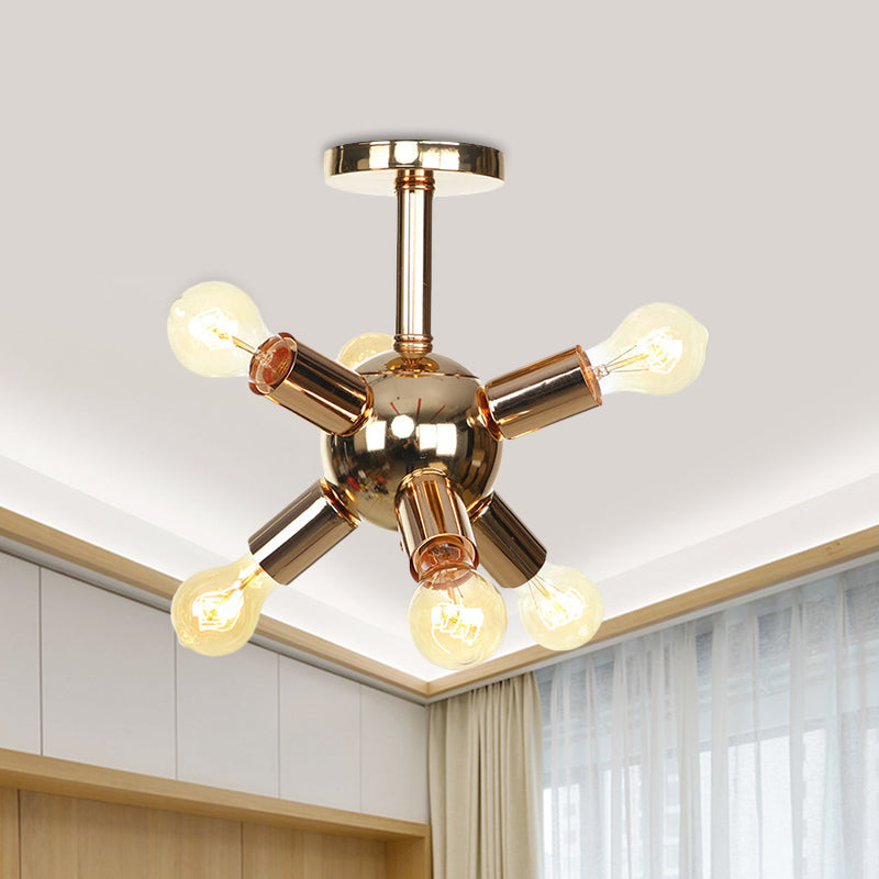 Vintage Semi-Flush Mount Ceiling Lamp with Chrome/Gold Sputnik Design, Available in 6, 9, or 12 Lights for Restaurants and Homes