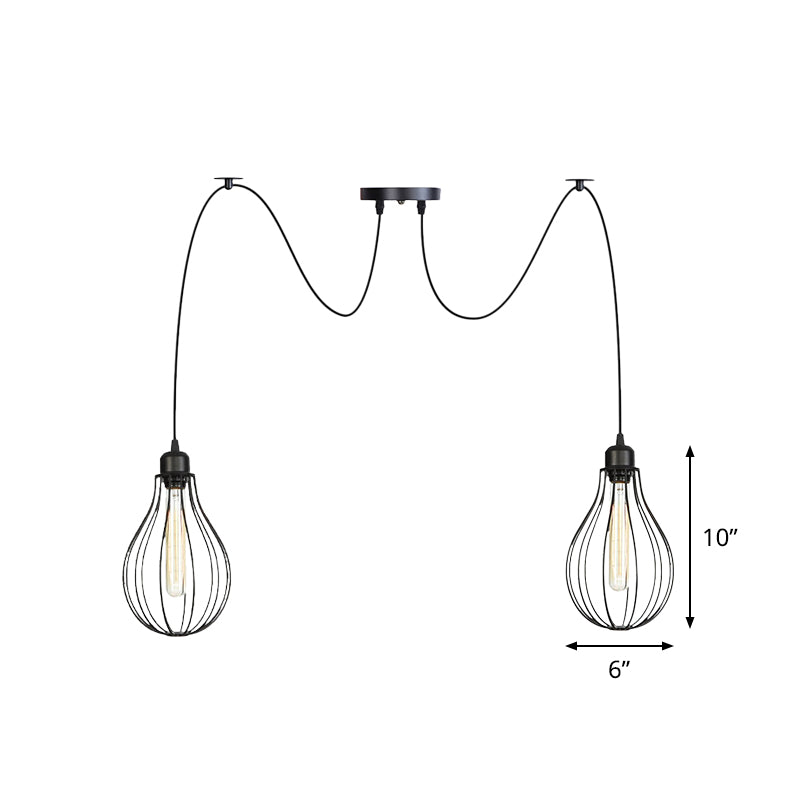 Vintage Iron Pear Cage Swag Pendant Lamp Black Multiple Hanging Lights 2/3/6 Light Options