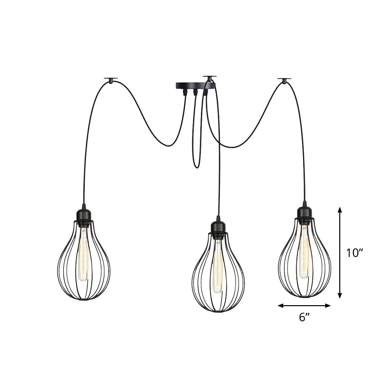 Vintage Iron Pear Cage Hanging Light: 2/3/6-Light Coffee House Swag Pendulum Lamp in Black