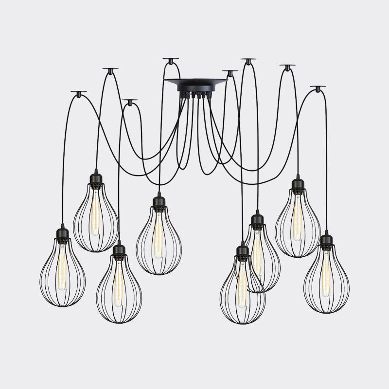 Vintage Iron Pear Cage Hanging Light: 2/3/6-Light Coffee House Swag Pendulum Lamp in Black