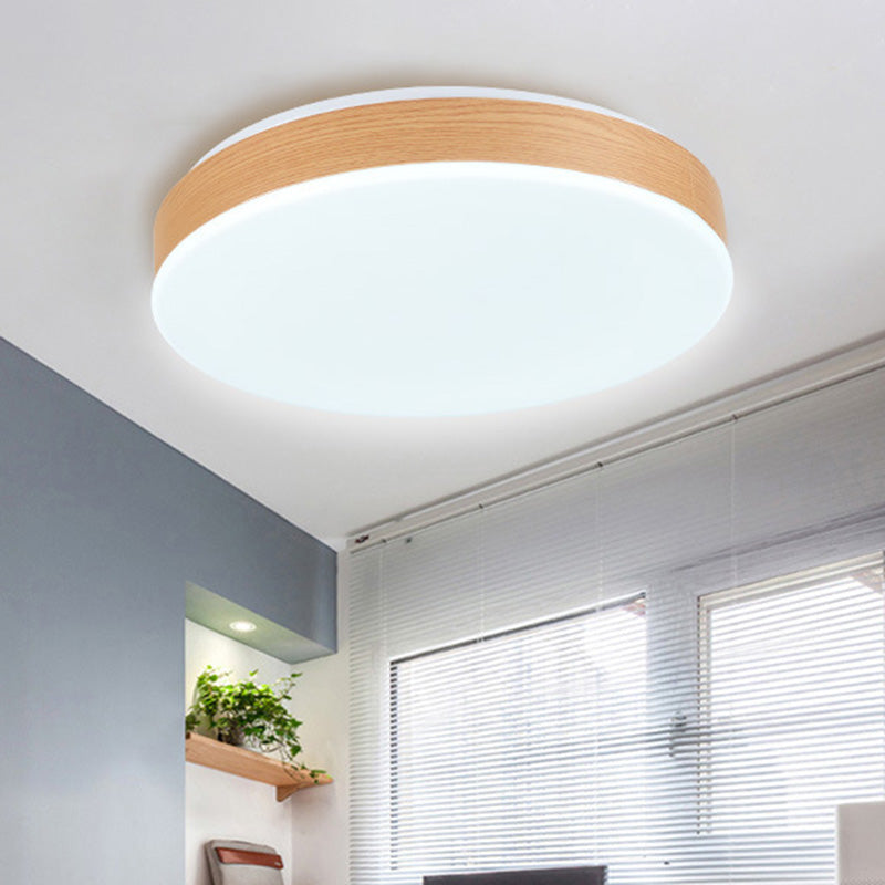 Luminaire encastré rond en bois à LED moderne - Lampe encastrée beige élégante pour le hall d'entrée