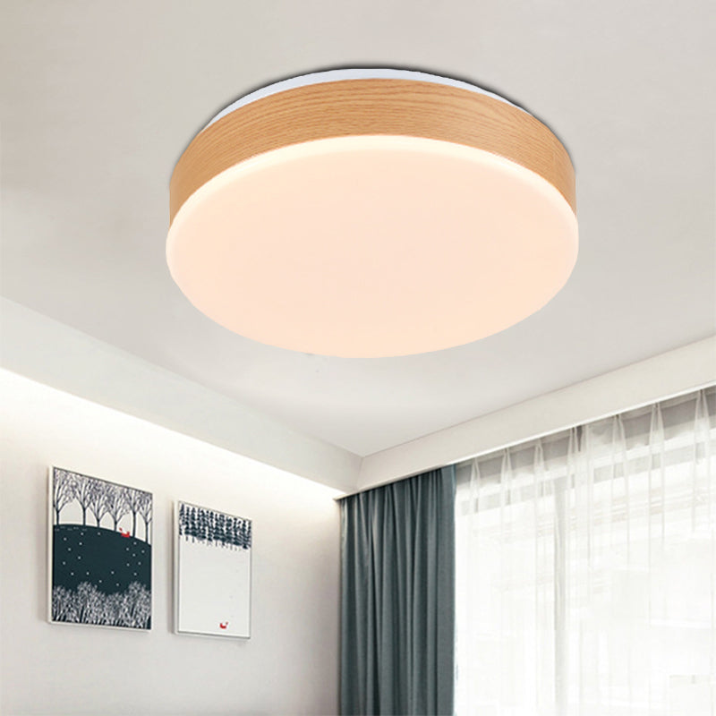 Luminaire encastré rond en bois à LED moderne - Lampe encastrée beige élégante pour le hall d'entrée