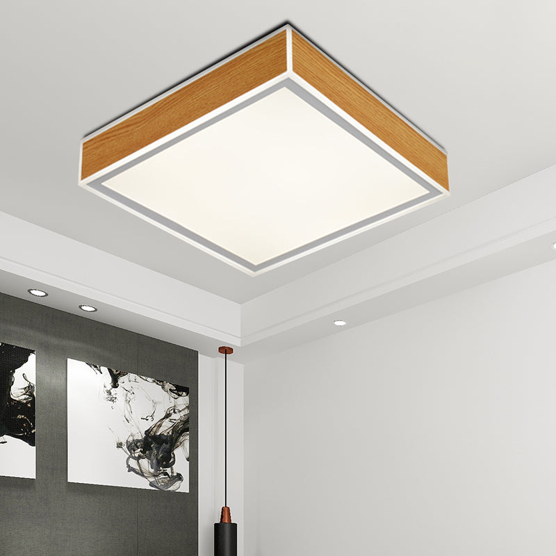 Sleek LED Wood Ceiling Mounted Fixture - Beige Flushmount Lighting in White/Warm Light