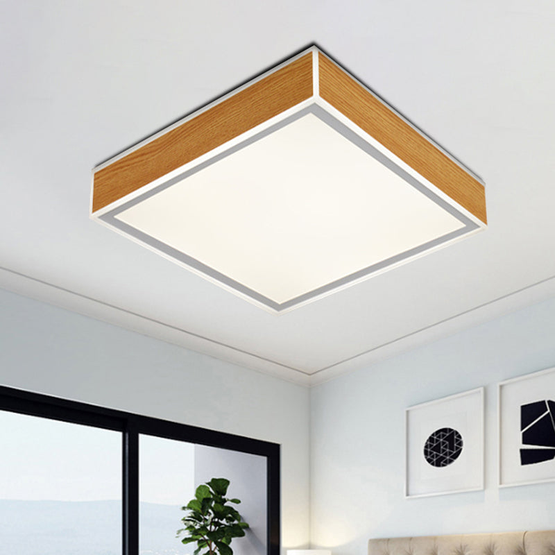 Sleek LED Wood Ceiling Mounted Fixture - Beige Flushmount Lighting in White/Warm Light