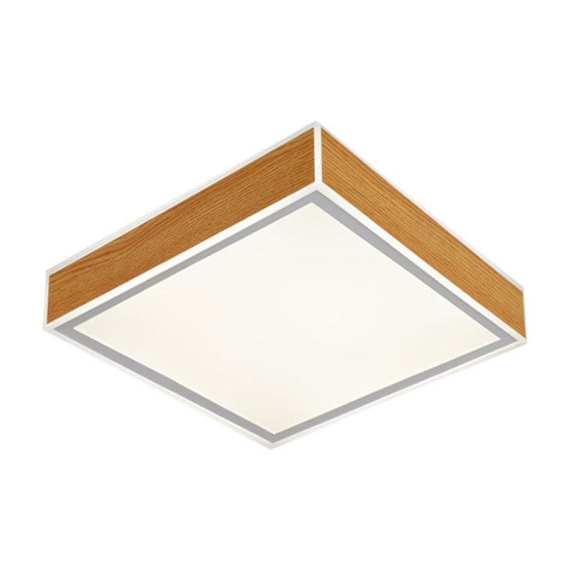 Sleek LED Wood Ceiling Mounted Fixture - Beige Flushmount Lighting in White/Warm Light