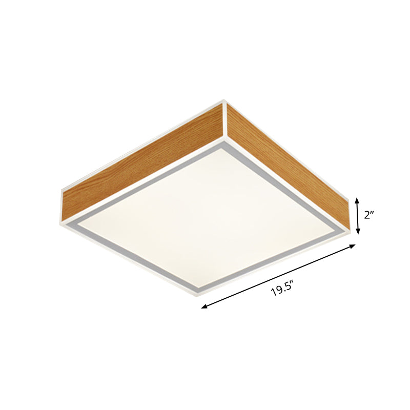 Sleek LED Wood Ceiling Mounted Fixture - Beige Flushmount Lighting in White/Warm Light