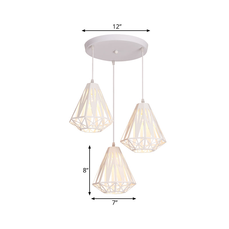 Iron Diamond Cage Pendant Light with 3 Modern White Heads - Stylish Ceiling Suspension Lamp